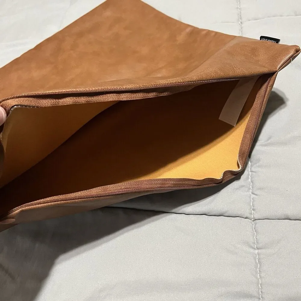 Homefiner Vegan Faux Leather Pillow Case Cognac Brown Throw 17